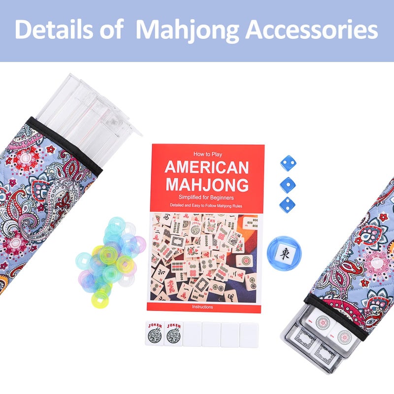 GUSTARIA American Mahjong Game Set, 166 White Tiles, 4 Transparent All-in-One Rack/Pushers, Complete Mahjong Tile Set, Blue-Red Printed Carrying Bag - Image 3