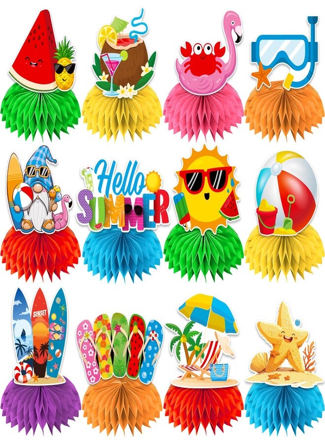 Biswiter 12Pcs Summer Party Decorations Honeycomb Centerpiece, Hello Summer Party Decorations Centerpiece,3D Beach Summer Decorations Honeycomb Centerpiece for Summer Party Beach Party Decorations - Image 1