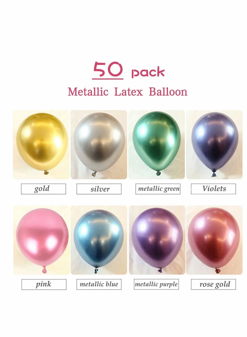 SYOSI Party Balloon, 50 PCS 10 inch Metallic Latex Balloons, Assorted Color Decoration Balloons Kit for Birthday, Wedding, Party, Including Assorted Colors - Image 2