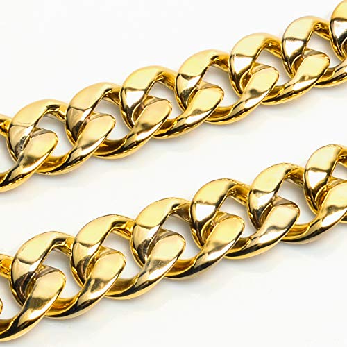 CrazyPiercing Faux Gold Acrylic Chain Necklace, 90s Punk Style Necklace Costume Jewelry, Hip Hop Turnover Chain Necklace, Plastic (32 inches, 35mm) (Gold) - Image 4
