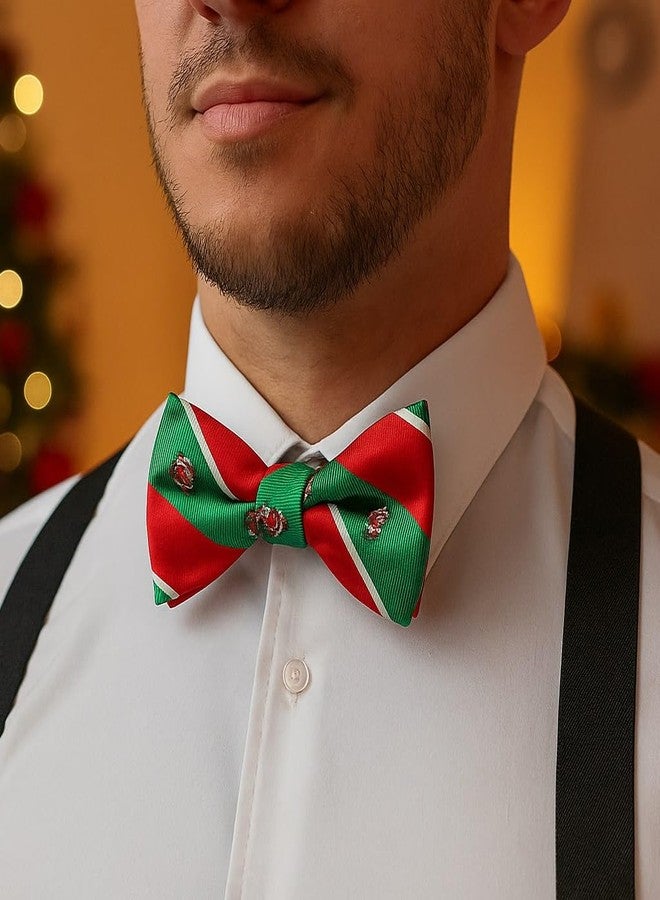 KissTies Mens Christmas Bow Tie Santa Clause Pretied Red Green Bowtie - Image 2