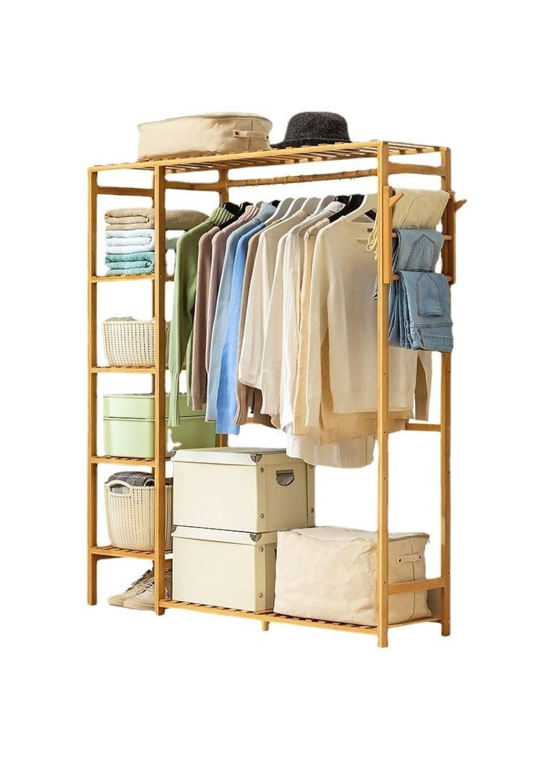 COOLBABY الخيزران الملابس الملابس الرف ، معطف شنقا الرف مع أرفف التخزين خزانة ملابس مفتوحة معطف حامل الملابس الأحذية المنظم مع غطاء خلفي لغرفة المعيشة المدخل