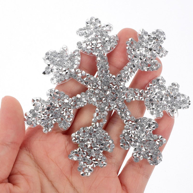 Silver Snowflake Rhinestone Iron On Patch 9 5cm For Clothing Repair DIY Decoration - Image 5