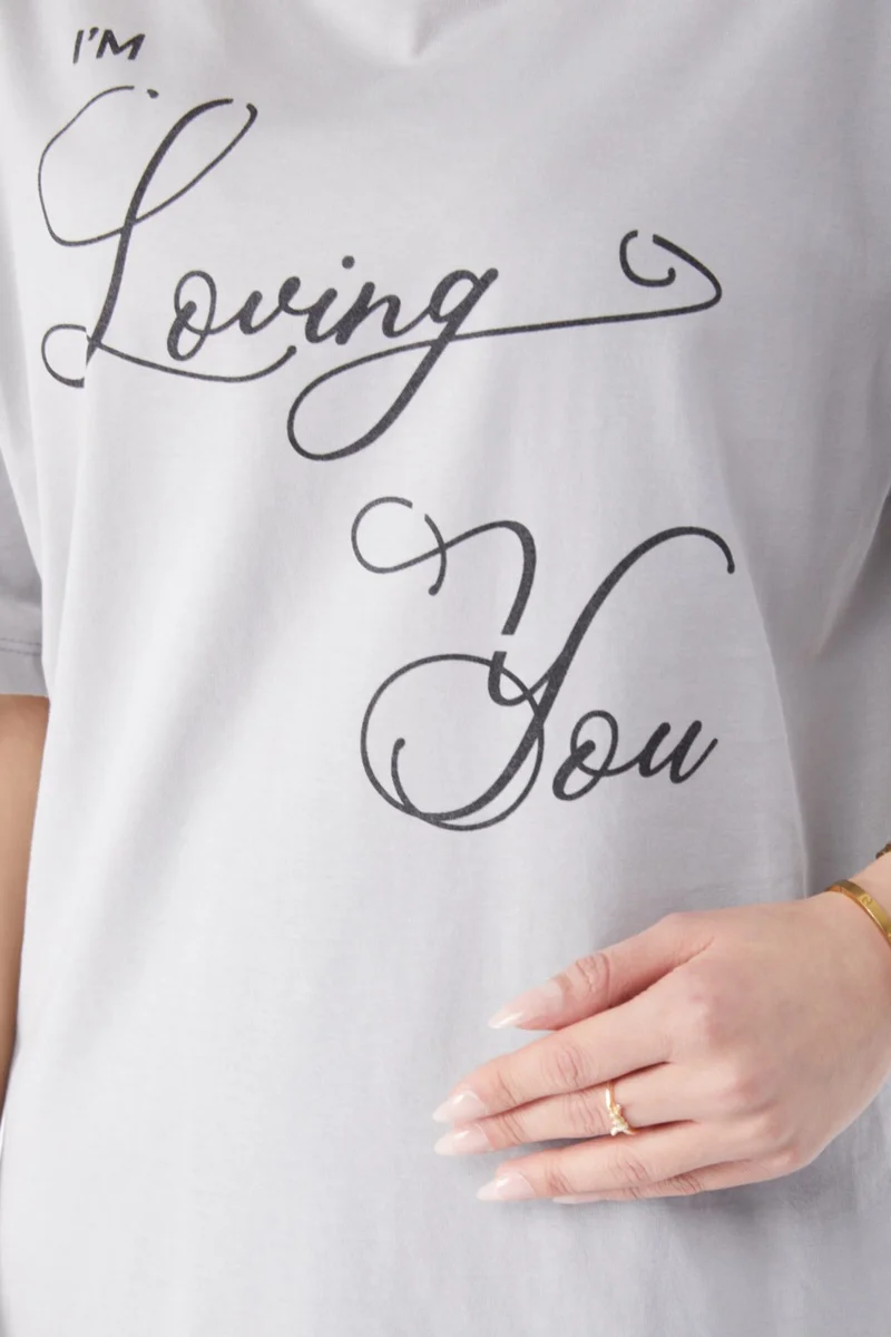 Tofisa 24635-GRI Crew Neck Short Sleeve Printed T-Shirt