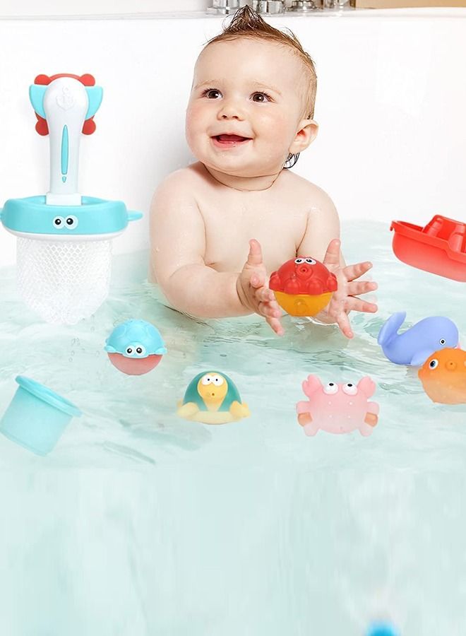 BAYBEE مجموعة ألعاب حمام للأطفال مكونة من 8 قطع مع شبكة صيد وألعاب حيوانات مائية عائمة وحوض سباحة وألعاب شاطئ للأطفال وألعاب حمام للأطفال من سن 0 إلى 24 شهرًا - Image 3