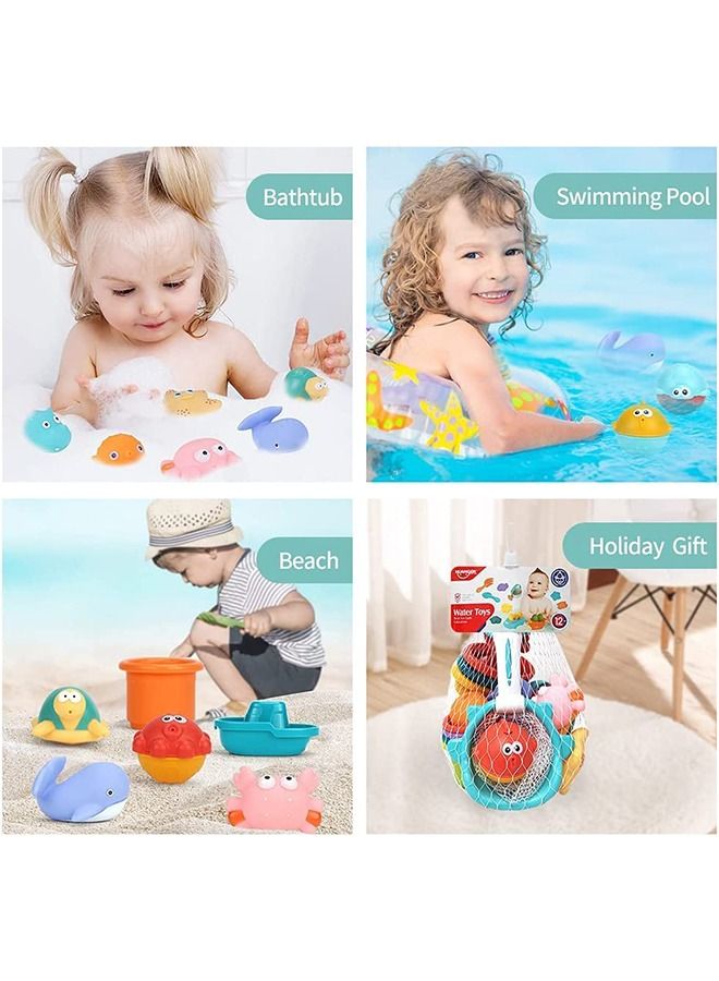 BAYBEE مجموعة ألعاب حمام للأطفال مكونة من 8 قطع مع شبكة صيد وألعاب حيوانات مائية عائمة وحوض سباحة وألعاب شاطئ للأطفال وألعاب حمام للأطفال من سن 0 إلى 24 شهرًا - Image 5
