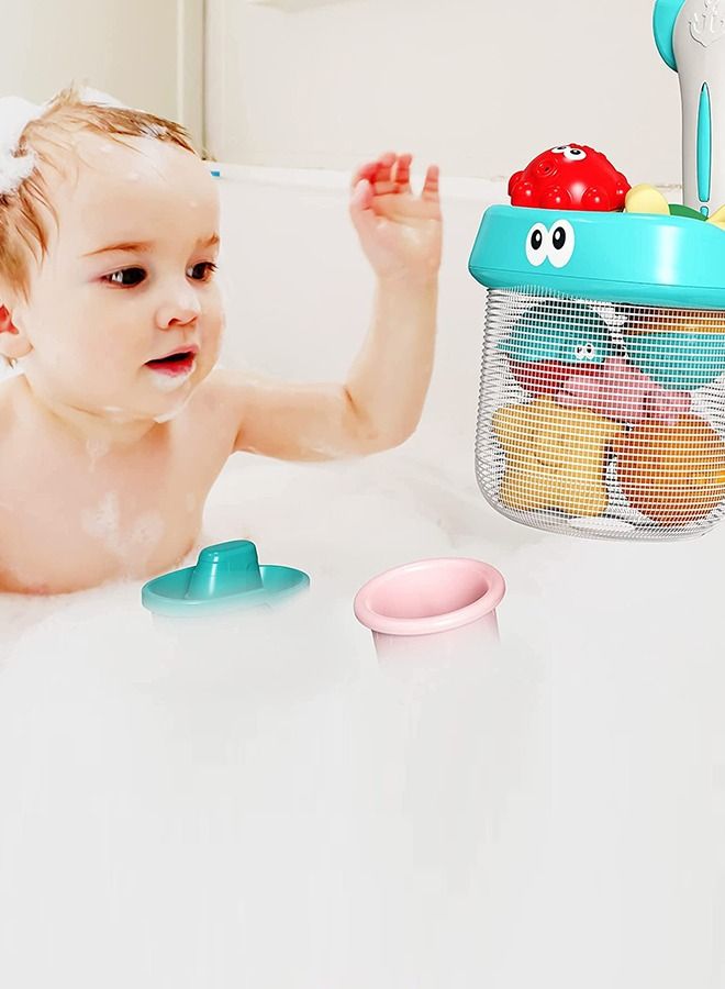 BAYBEE مجموعة ألعاب حمام للأطفال مكونة من 8 قطع مع شبكة صيد وألعاب حيوانات مائية عائمة وحوض سباحة وألعاب شاطئ للأطفال وألعاب حمام للأطفال من سن 0 إلى 24 شهرًا - Image 4