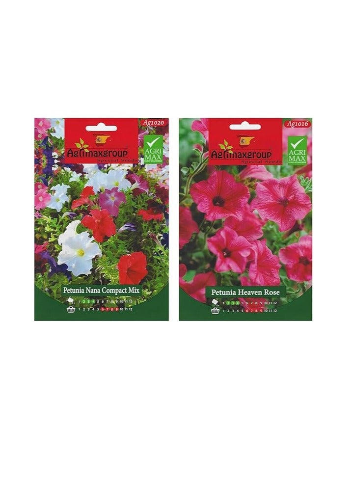 Generic Petunia flower | Agrimax | petunia seeds |, purple | Mixed multi pack | Heat & Drought Tolerant | Ground Cover Plant | 5g seeds per packet | 2 pack 