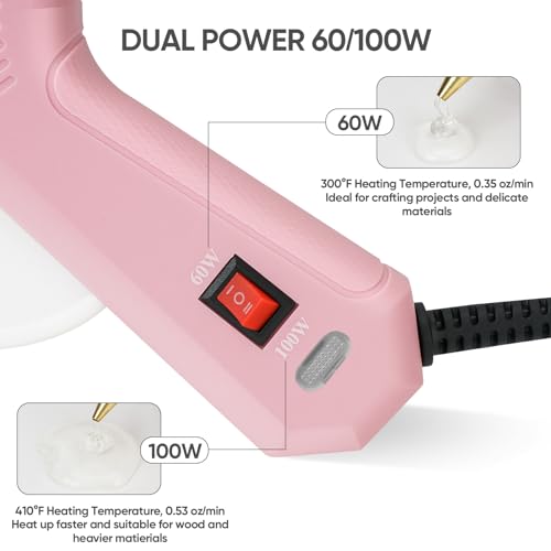 ROMECH Full Size Hot Glue Gun with 60/100W Dual Power and 21 Hot Glue Sticks (7/16"), Fast Preheating Heavy Duty Industrial Gluegun with Storage Case for Crafting, DIY and Repairs (Pink) - Image 3