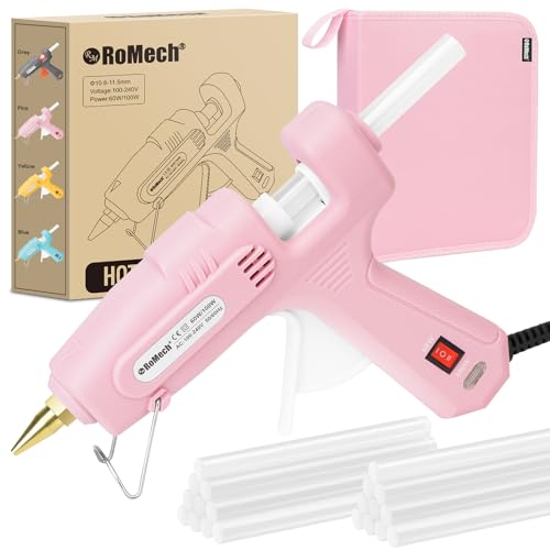 ROMECH Full Size Hot Glue Gun with 60/100W Dual Power and 21 Hot Glue Sticks (7/16"), Fast Preheating Heavy Duty Industrial Gluegun with Storage Case for Crafting, DIY and Repairs (Pink) - Image 1