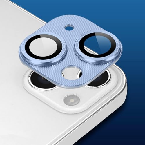 KEKOZE Camera Lens Protector Compatible With iPhone 13 and iPhone 13 Mini � Full Coverage 9H Tempered Glass with Metal Plate, HD Clear, Joint Camera Ring Protector - Blue - Image 5