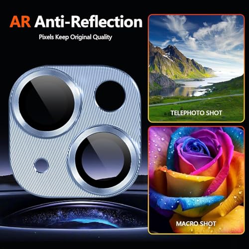 KEKOZE Camera Lens Protector Compatible With iPhone 13 and iPhone 13 Mini � Full Coverage 9H Tempered Glass with Metal Plate, HD Clear, Joint Camera Ring Protector - Blue - Image 3