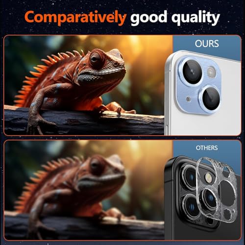 KEKOZE Camera Lens Protector Compatible With iPhone 13 and iPhone 13 Mini � Full Coverage 9H Tempered Glass with Metal Plate, HD Clear, Joint Camera Ring Protector - Blue - Image 4