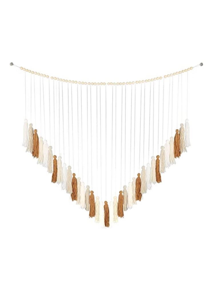 Excefore Large Macrame Wall Hanging Boho Wall Decor with Wood Beads Woven Tapestry Colorful Tassel Garland Bohemian Macrame Wall Art Decor for Nursery Living Room Bedroom Kitchen Party (34 X 31in)  - Image 1