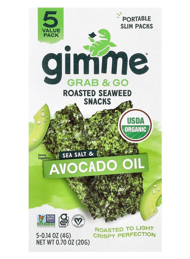 Gimme وجبات خفيفة من الأعشاب البحرية المحمصة بالملح البحري وزيت الأفوكادو 5 عبوات 0.14 أونصة (4 جرام) لكل منها