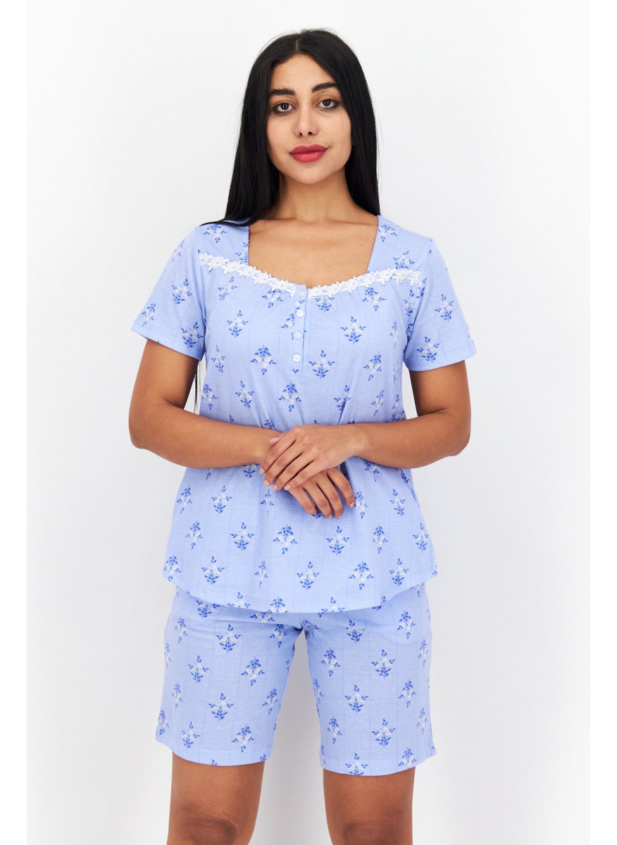 Women 2 Pcs Floral Print Top And Bottom Sleepwear Set, Blue - pzsku/Z65BFF8A641D933A11416Z/45/_/1724351393/999f4a1c-5968-4595-b630-94e13c2e334a