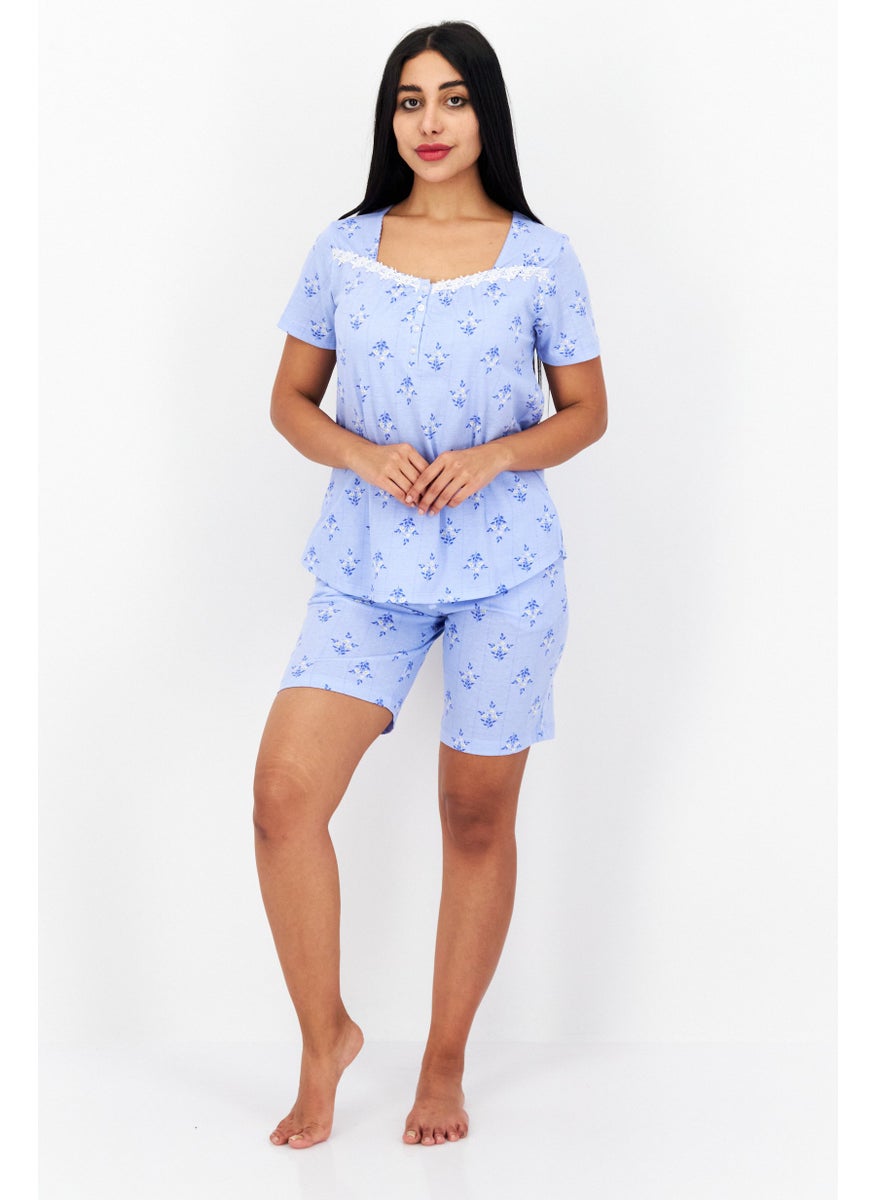 Women 2 Pcs Floral Print Top And Bottom Sleepwear Set, Blue - pzsku/Z65BFF8A641D933A11416Z/45/_/1739110489/8d2d9d15-a60c-45b1-b639-3f216969b6e5