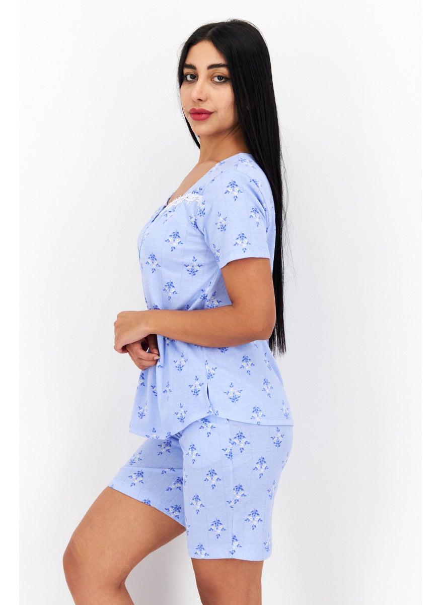 Women 2 Pcs Floral Print Top And Bottom Sleepwear Set, Blue - pzsku/Z65BFF8A641D933A11416Z/45/_/1739110496/e0a71cc2-b540-493f-8645-9dfce7af66f6