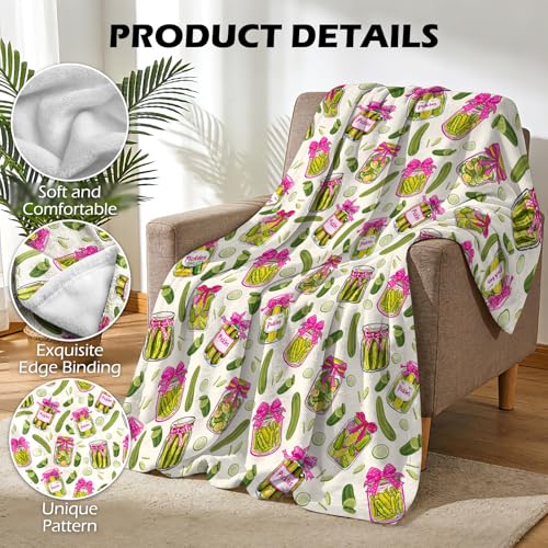 tgruihm Pickle Gifts Blanket - 50 x 60 Inch Cozy Blankets Pickled Cucumber Throw Blanket for Girls, Soft Flannel Blankets for Bed Couch, Kimchi Sofa Stuff Decor for Women, Gift for Pickles Lover - Image 3