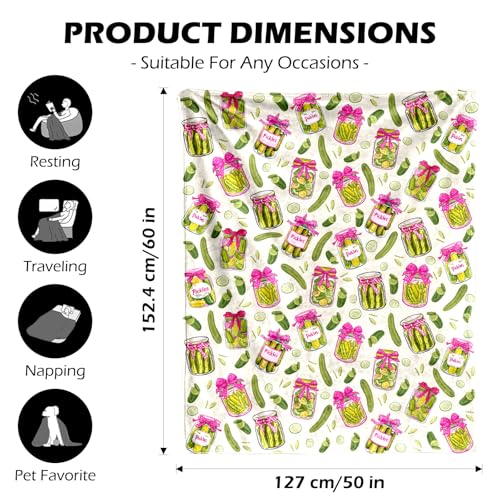 tgruihm Pickle Gifts Blanket - 50 x 60 Inch Cozy Blankets Pickled Cucumber Throw Blanket for Girls, Soft Flannel Blankets for Bed Couch, Kimchi Sofa Stuff Decor for Women, Gift for Pickles Lover - Image 2