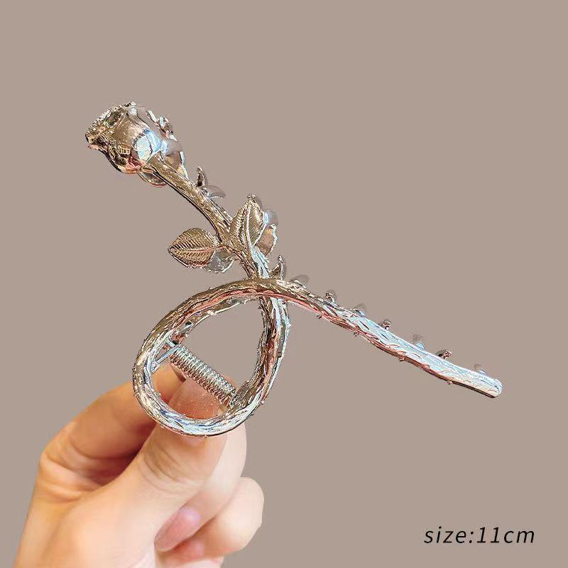 Generic High-grade Tassel Metal Grab Clip Large Back Head Snake Shark Clip Hairpin High-end Disc Hairpin Headwear Hair Grab Silver/Rose Clamp 