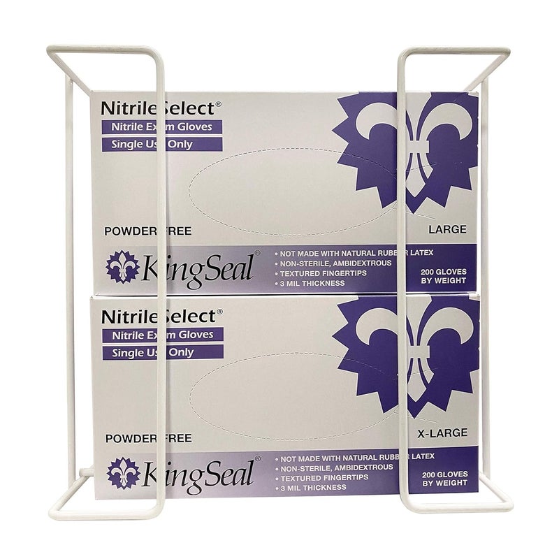 KingSeal 1 Each | Disposable Glove or Tissue Box Holder, Double (2-Box) Glove Rack, Wall Mounted Universal Box Holder, for Larger Sized Boxes, White - 1 Glove Rack - Image 1