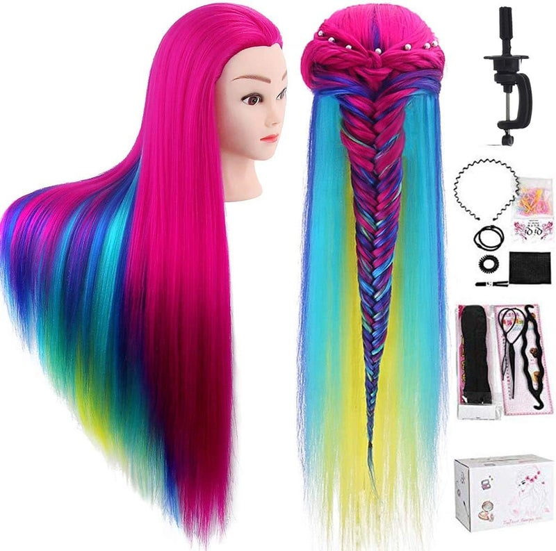 Training Head TopDirect 80cm315inch Hair Cosmetology Hairdressing Mannequin Manikin Doll 100 Synthetic Fiber Rainbow Hair Braid Sets Free Clamp