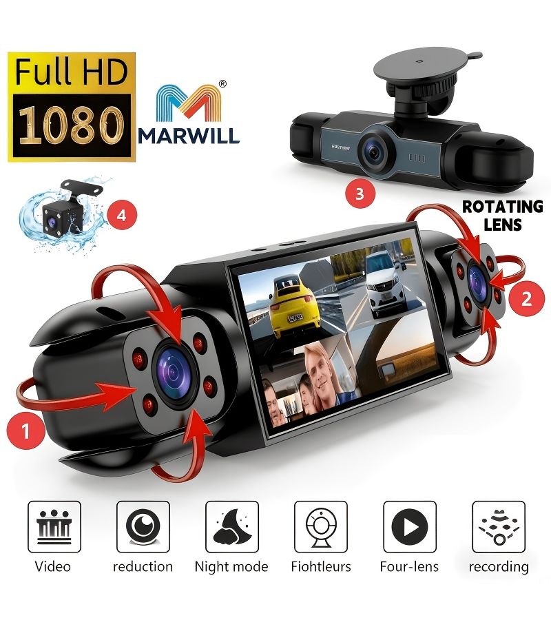 كاميرا مراقبة أمامية 1080P حقيقية بأربع قنوات مع شاشة 360 درجة قابلة للدوران وذاكرة 32 جيجابايت - Image 1