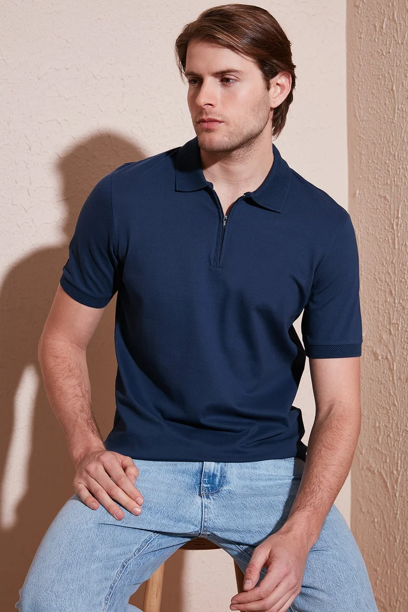 بوراتي Cotton Regular Fit Half Zipper Polo Neck T Shirt Men's Polo Neck T Shirt 5901029