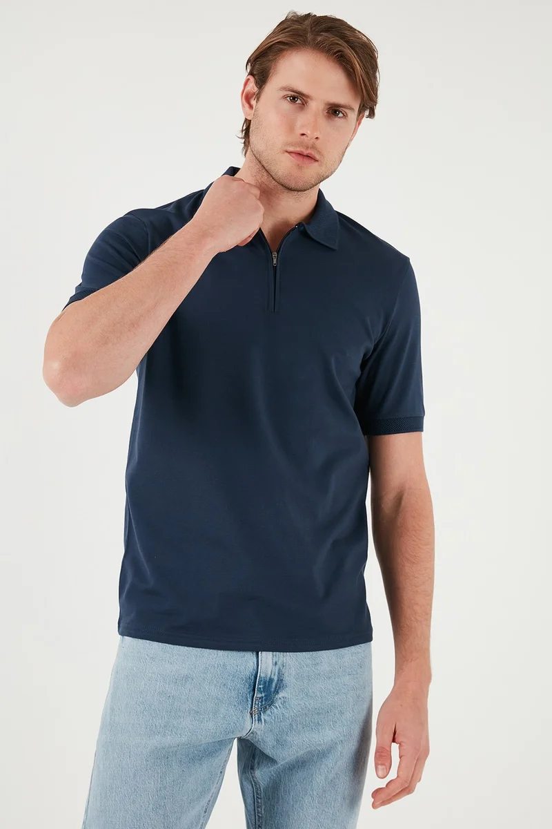 بوراتي Cotton Regular Fit Half Zipper Polo Neck T Shirt Men's Polo Neck T Shirt 5901029