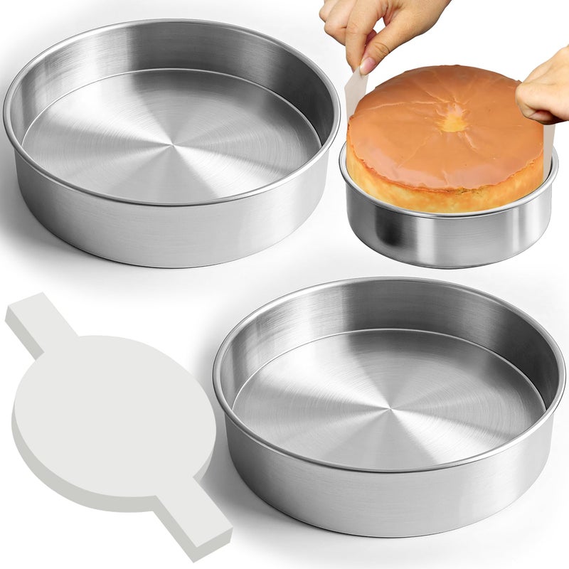 Fcgbdbz 9 Inch Cake Pans Set of 2 with 100 Pieces Parchment Paper Stainless Steel Round Cake Pans Baking Pan For Layered Cakes No Coating Smash Cake Pans Mirror Finish Dishwasher Safe Cake Mold - Image 2