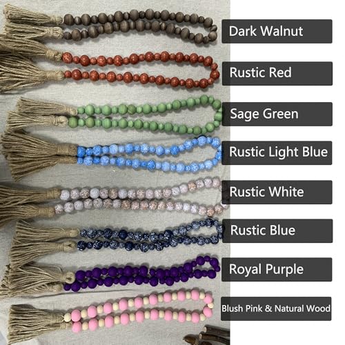 Fenisam Handcrafted Farmhouse Wooden Decorative Beads Garland, Table Tray Boho Wood Beads with Tassel, Small Rustic Antique Decor for Home and Events (Sage Green) - Image 5