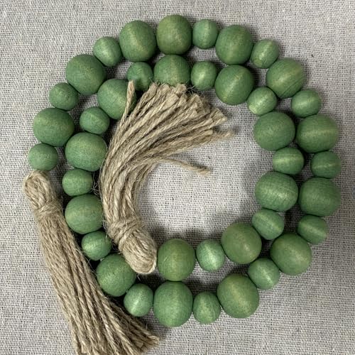 Fenisam Handcrafted Farmhouse Wooden Decorative Beads Garland, Table Tray Boho Wood Beads with Tassel, Small Rustic Antique Decor for Home and Events (Sage Green) - Image 3
