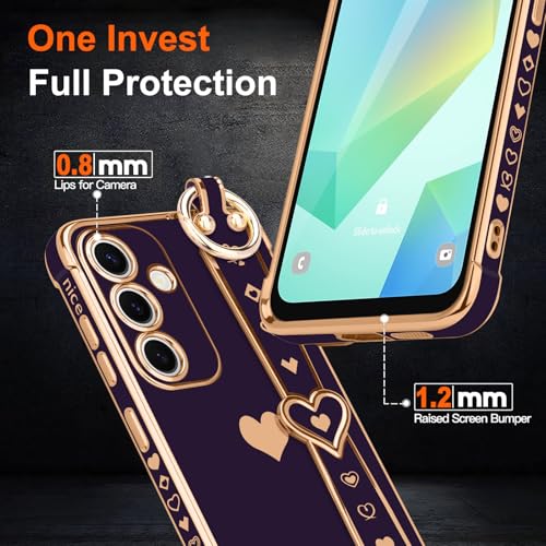 LLZ.COQUE for Samsung Galaxy A16 4G/5G Case Cute Love-Heart Plating Strap Phone Cover for Women Girls Bling Silicone Camera Protection Bumper Shockproof Phone Case for Galaxy A16 (6.7")-Dark Purple - Image 3