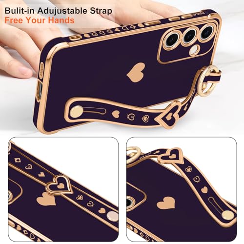 LLZ.COQUE for Samsung Galaxy A16 4G/5G Case Cute Love-Heart Plating Strap Phone Cover for Women Girls Bling Silicone Camera Protection Bumper Shockproof Phone Case for Galaxy A16 (6.7")-Dark Purple - Image 5