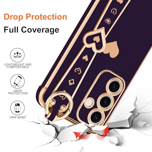 LLZ.COQUE for Samsung Galaxy A16 4G/5G Case Cute Love-Heart Plating Strap Phone Cover for Women Girls Bling Silicone Camera Protection Bumper Shockproof Phone Case for Galaxy A16 (6.7")-Dark Purple - Image 4