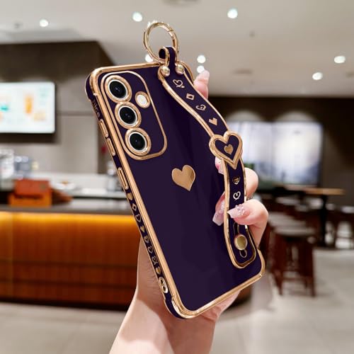 LLZ.COQUE for Samsung Galaxy A16 4G/5G Case Cute Love-Heart Plating Strap Phone Cover for Women Girls Bling Silicone Camera Protection Bumper Shockproof Phone Case for Galaxy A16 (6.7")-Dark Purple - Image 2