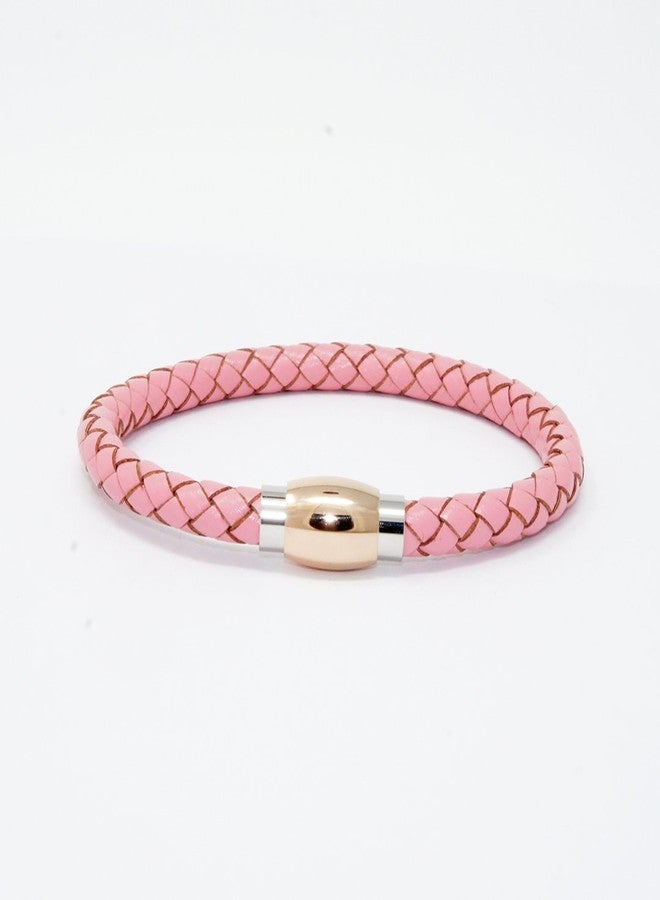 LZD Men Unisex Genuine Leather Braided 6mm Stainless Steel Clasp Bracelet Pink 7" 8" 9" Inches Clasp16 - Image 3