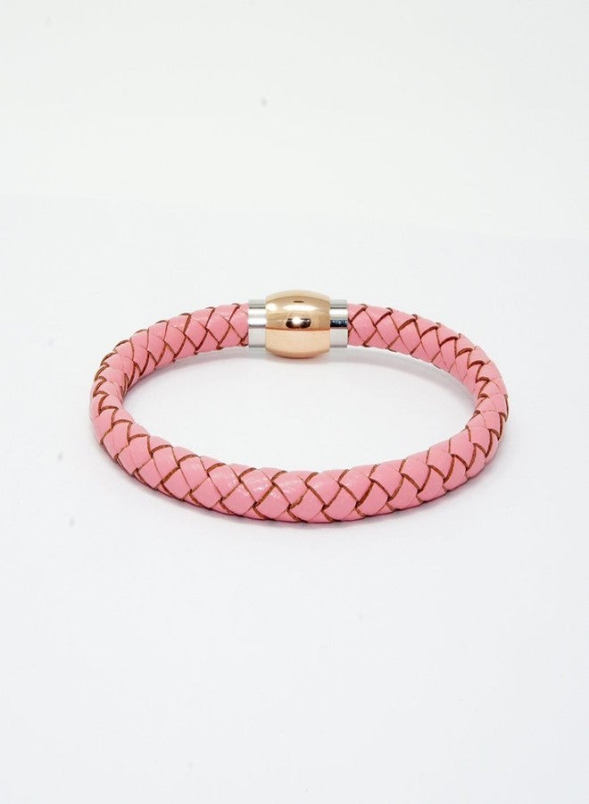 LZD Men Unisex Genuine Leather Braided 6mm Stainless Steel Clasp Bracelet Pink 7" 8" 9" Inches Clasp16 - Image 5