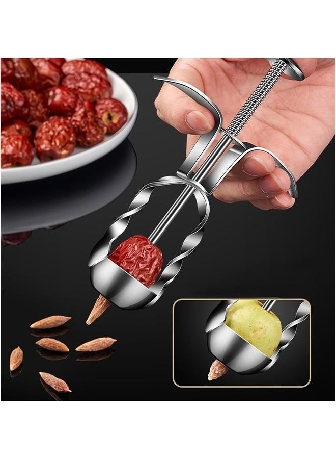 Stainless Steel Date Pitter Corer Tool Set Multifunctional Kitchen Gadget for Jujube, Cherry, Olive Pitting Durable Fruit Vegetable Seed Remover, Handy Pit Extractor Device, Professional Grade Kit  - Image 1