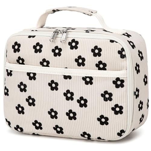 Bluboon Kids Girls Lunch Bag Insulated Lunch Box for school Corduroy Lunch Cooler Organizer School Kids Lunch Tote (Corduroy Beige Floral) - Image 1