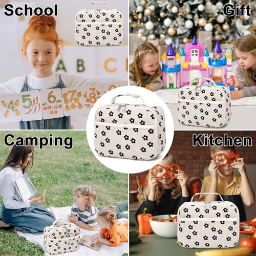 Bluboon Kids Girls Lunch Bag Insulated Lunch Box for school Corduroy Lunch Cooler Organizer School Kids Lunch Tote (Corduroy Beige Floral) - Image 2