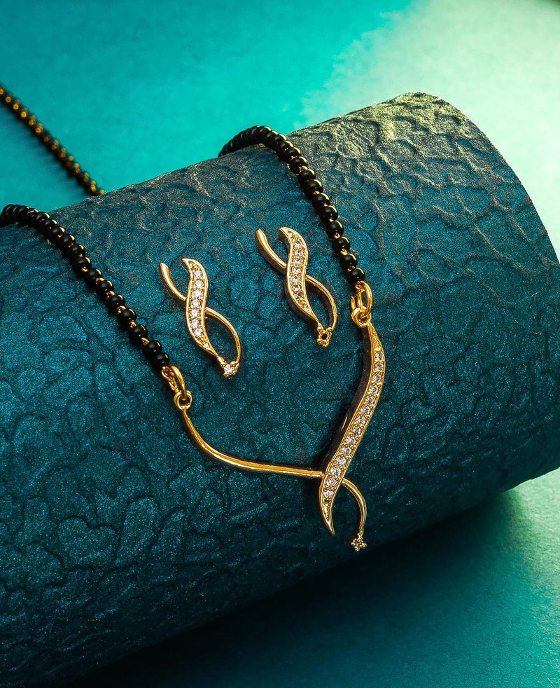 Bevogue Stylish Combo Mangalsutra Set for Women | Black Beads Design | Brass with Gold Plating | Trending Use Jewellery | Latest Traditional Look | Ideal Gift for Her | 3 Mangalsutra and 1 Pair of Earrings (MS2949) - Image 3