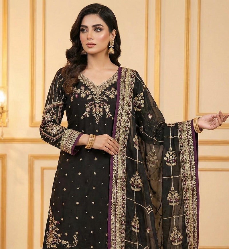 ANAITA Black Chinon Silk Readymade Suit with Embroidery & Sequence Work - Image 2
