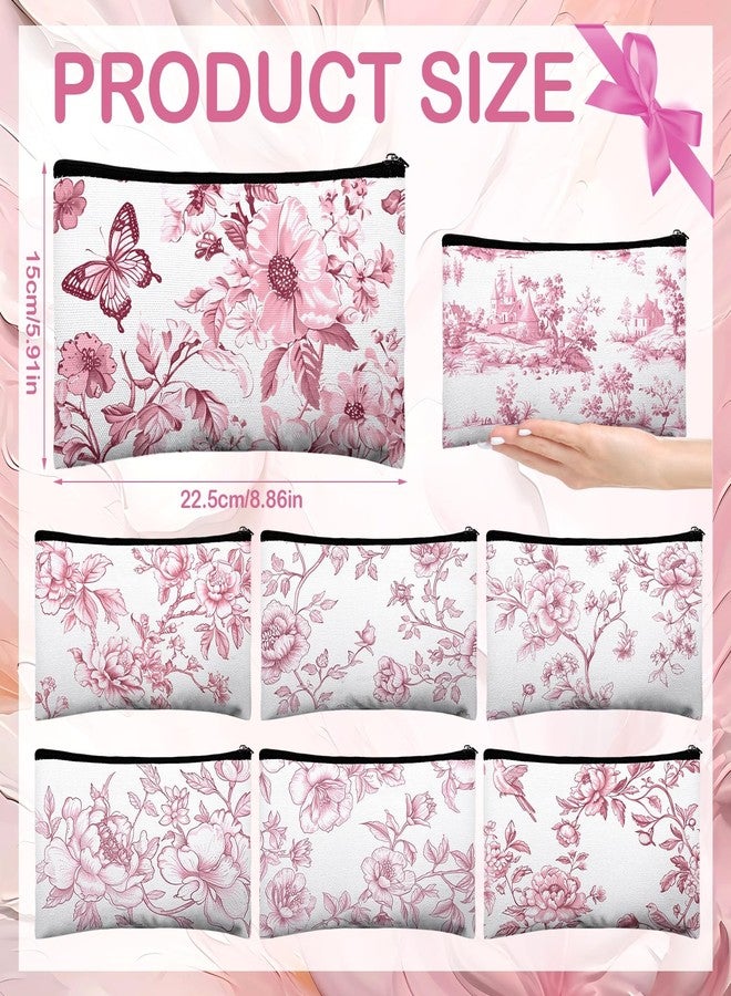 Stuffygreenus حقائب مستحضرات تجميل زهرية من ستافي جرينوس، بالجملة للنساء، حقائب مكياج زهرية زرقاء وبيضاء، حقائب سفر من قماش صيني مزخرف بسحاب، حقيبة أدوات تجميل أنيقة للفتيات، لوازم تقدير للمعلمين، وردي - Image 2