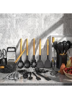 Sharpdo Silicone Kitchen Utensil Set, 44-Piece Heat Resistant Kitchen Gadgets and Tools with Grater, Wooden Handle, for Nonstick Pans  - Image 4