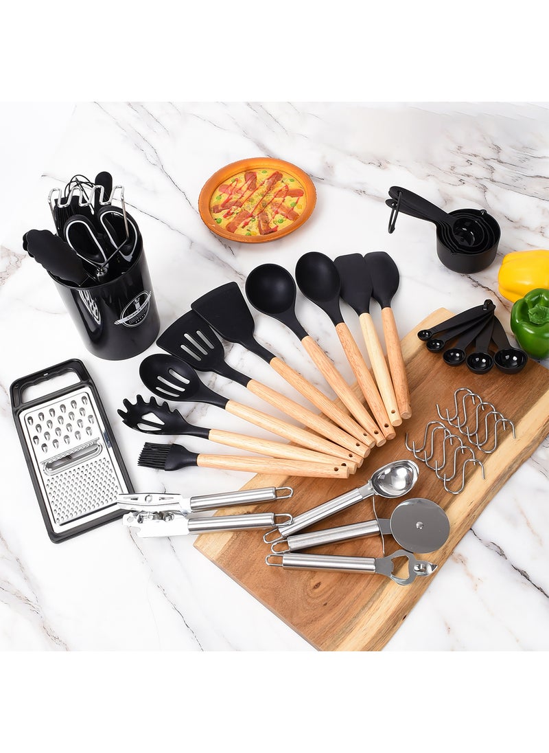 Sharpdo Silicone Kitchen Utensil Set, 44-Piece Heat Resistant Kitchen Gadgets and Tools with Grater, Wooden Handle, for Nonstick Pans  - Image 3