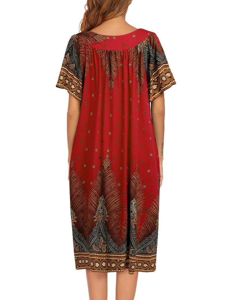 Ekouaer Womens Nightgown Short Sleeve House Dress with Pockets-Floral Print Mumu Dress Floral Red, Large - Image 4