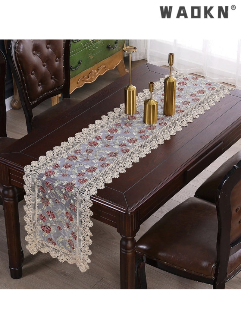 WAOKN Exquisite Embroidered Lace Table Runner with Intricate Designs, Ideal for Weddings, Special Events, Hotel Banquets, and Enhances Tablecloth Elegance, Perfect for Sophisticated Decor - Image 2