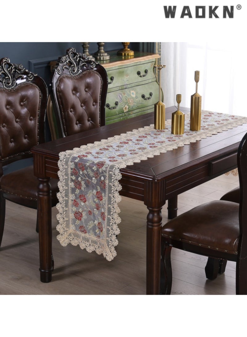WAOKN Exquisite Embroidered Lace Table Runner with Intricate Designs, Ideal for Weddings, Special Events, Hotel Banquets, and Enhances Tablecloth Elegance, Perfect for Sophisticated Decor - Image 3